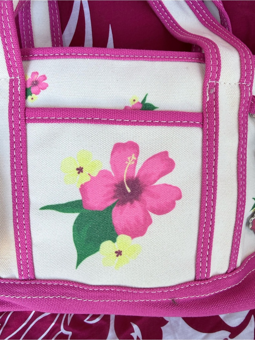Aéropostale pink hibiscus flower canvas tote - Hawaiian Vibe - NWT - Picture 4 of 16